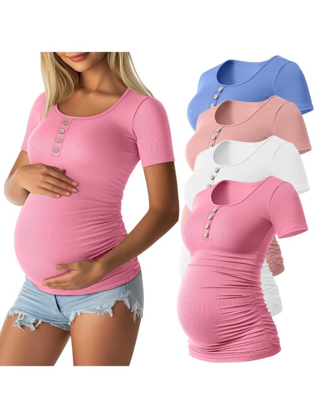 4 Pack Women's Short Sleeve Maternity Tops - Comfy, Stylish, Perfect for Moms